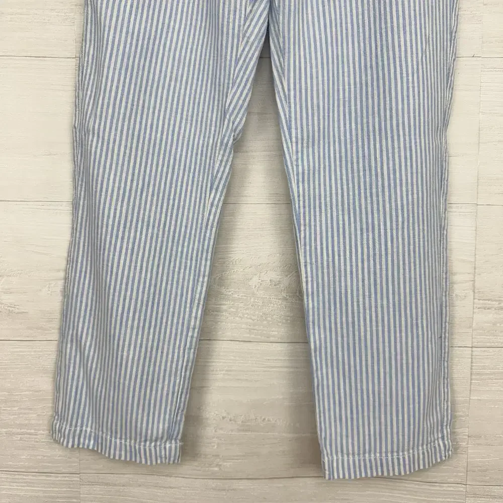 Anthropologie Seashore Linen Blend Pants Women XS Blue Striped‎ Rope Belt Crop